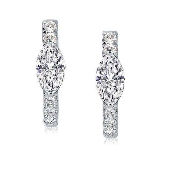 Marquise Cut Huggie Hoop Earrings - Sterling Silver, 1.20 CT. TW.