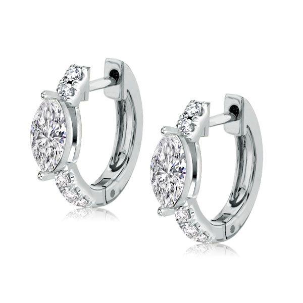 Marquise Cut Huggie Hoop Earrings - Sterling Silver, 1.20 CT. TW.