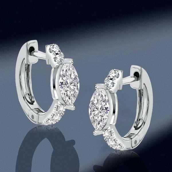 Marquise Cut Huggie Hoop Earrings - Sterling Silver, 1.20 CT. TW.