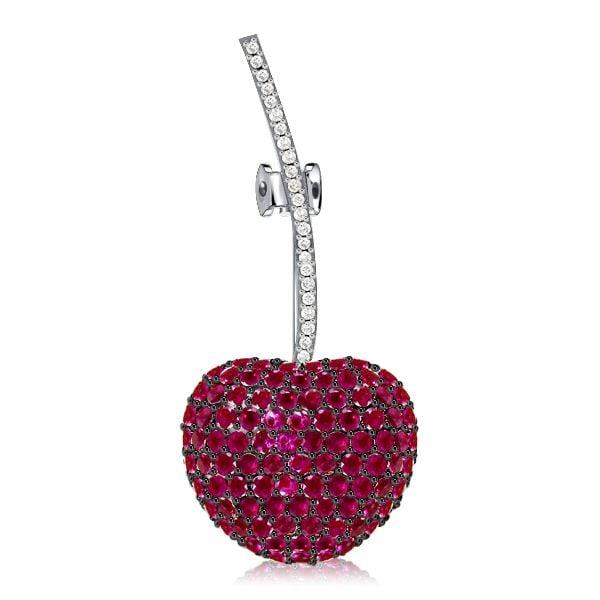 Round Cut Ruby and Sapphire Cherry Brooch Pin | 925 Sterling Silver Plated Jewelry