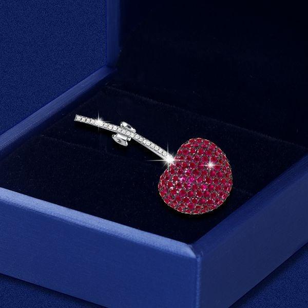Round Cut Ruby and Sapphire Cherry Brooch Pin | 925 Sterling Silver Plated Jewelry