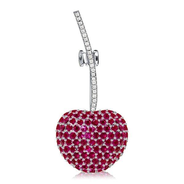Round Cut Ruby and Sapphire Cherry Brooch Pin | 925 Sterling Silver Plated Jewelry