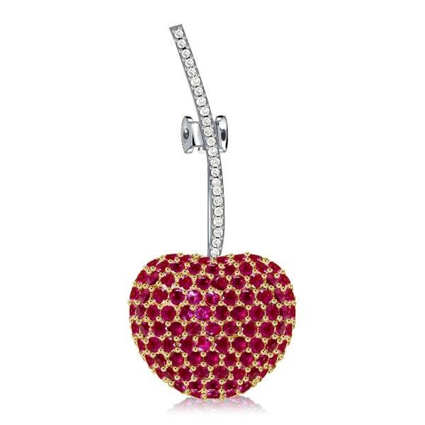 Round Cut Ruby and Sapphire Cherry Brooch Pin | 925 Sterling Silver Plated Jewelry
