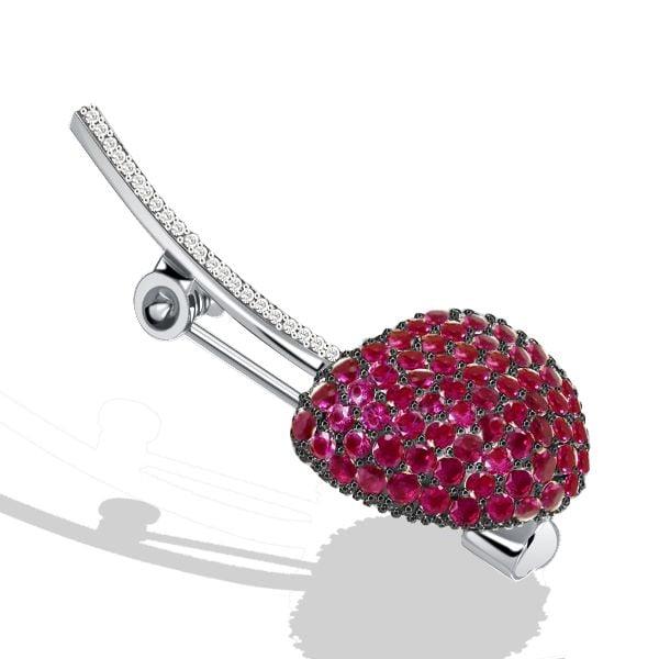 Round Cut Ruby and Sapphire Cherry Brooch Pin | 925 Sterling Silver Plated Jewelry