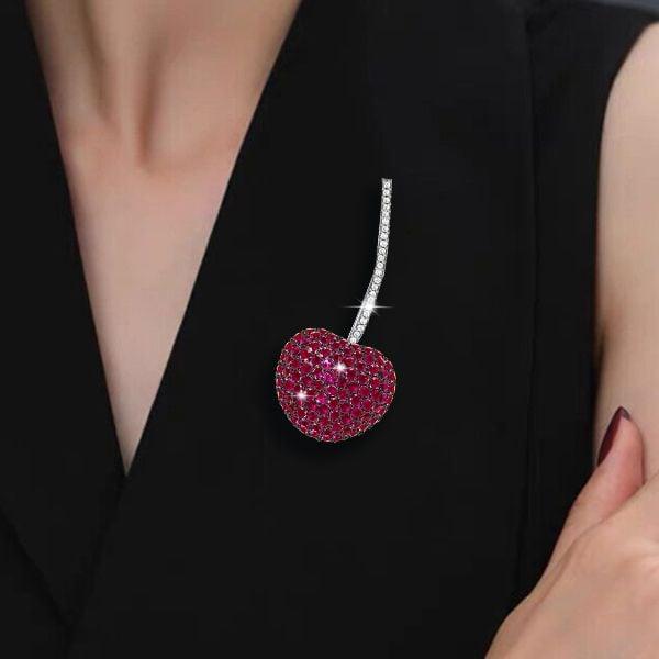 Round Cut Ruby and Sapphire Cherry Brooch Pin | 925 Sterling Silver Plated Jewelry