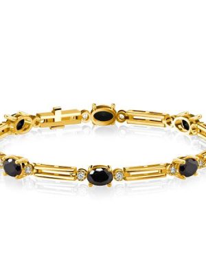 Vintage Oval Black Sapphire Bracelet - 18K Gold Plated Sterling Silver Wedding Bracelet