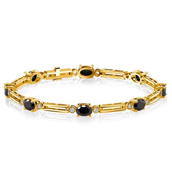 Vintage Oval Black Sapphire Bracelet - 18K Gold Plated Sterling Silver Wedding Bracelet