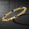 Vintage Oval Black Sapphire Bracelet - 18K Gold Plated Sterling Silver Wedding Bracelet
