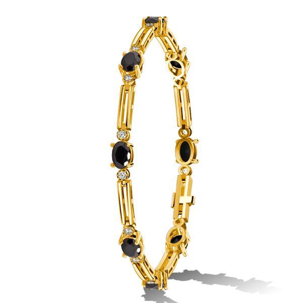 Vintage Oval Black Sapphire Bracelet - 18K Gold Plated Sterling Silver Wedding Bracelet