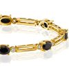 Vintage Oval Black Sapphire Bracelet - 18K Gold Plated Sterling Silver Wedding Bracelet