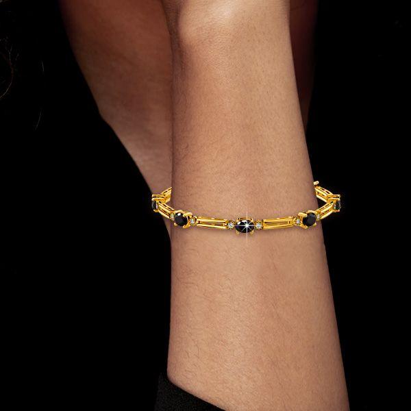Vintage Oval Black Sapphire Bracelet - 18K Gold Plated Sterling Silver Wedding Bracelet