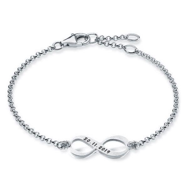 Personalized Infinity Bracelet with Date - Sterling Silver