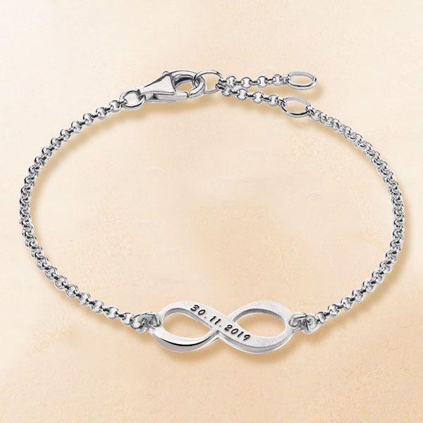 Personalized Infinity Bracelet with Date - Sterling Silver
