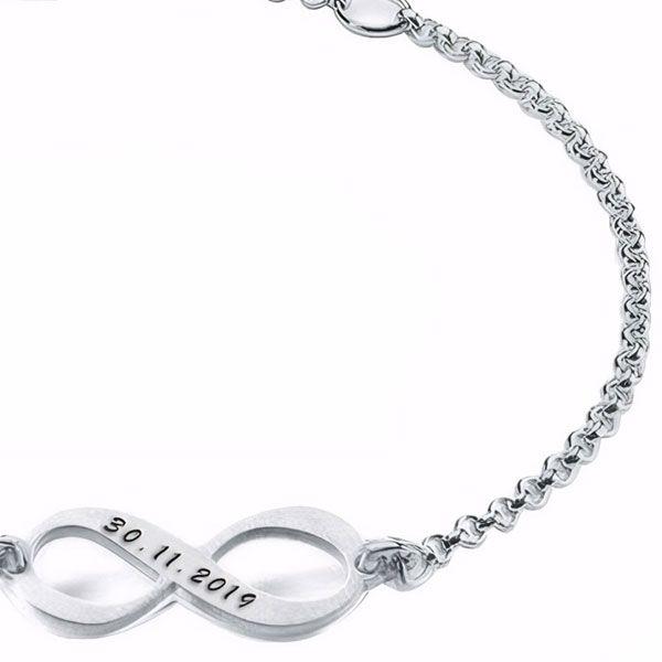 Personalized Infinity Bracelet with Date - Sterling Silver