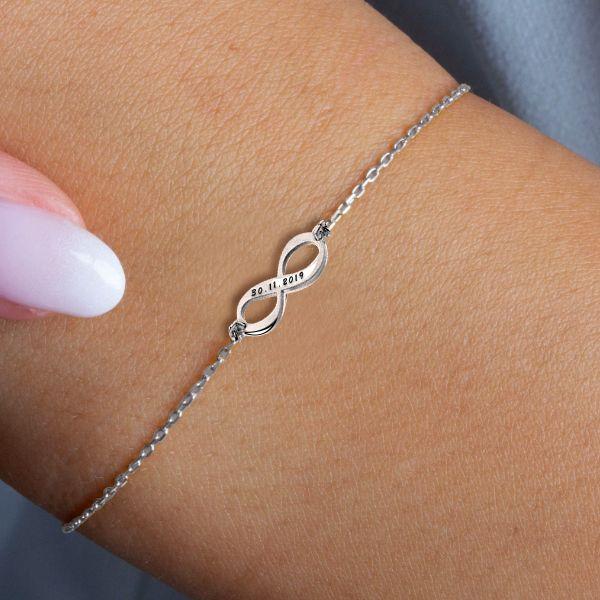 Personalized Infinity Bracelet with Date - Sterling Silver