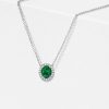 Oval Green Emerald Halo Necklace for Women in 925 Sterling Silver