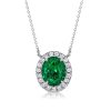 Oval Green Emerald Halo Necklace for Women in 925 Sterling Silver
