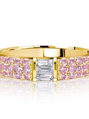 0.84 CT. Pink Sapphire Half Eternity Wedding Band Stackable Ring in Rhodium Plated Sterling Silver