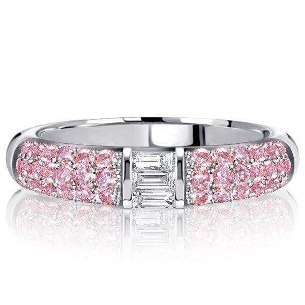 0.84 CT. Pink Sapphire Half Eternity Wedding Band Stackable Ring in Rhodium Plated Sterling Silver