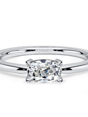 Cushion Cut White Sapphire Engagement Ring in Rhodium Plated Sterling Silver