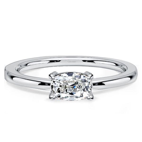 Cushion Cut White Sapphire Engagement Ring in Rhodium Plated Sterling Silver