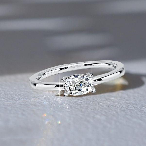 Cushion Cut White Sapphire Engagement Ring in Rhodium Plated Sterling Silver