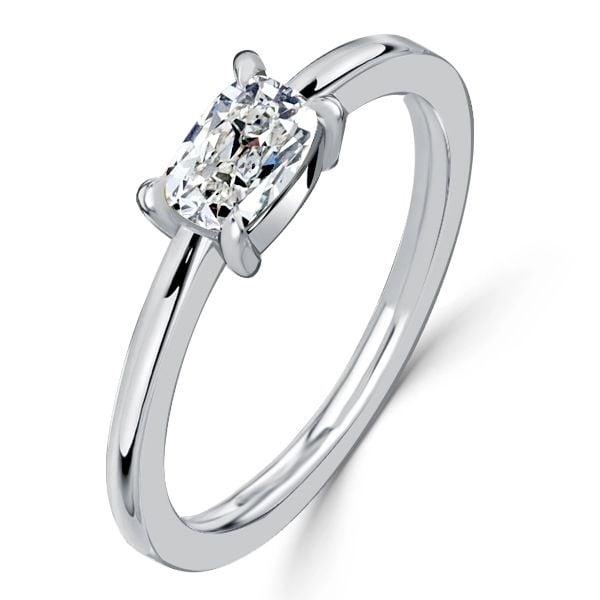 Cushion Cut White Sapphire Engagement Ring in Rhodium Plated Sterling Silver