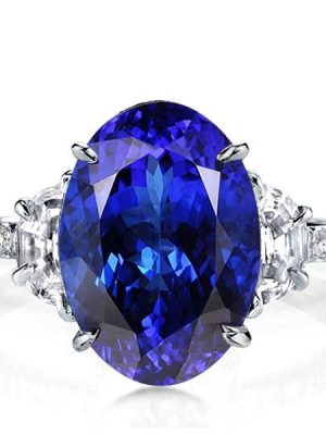 Oval Created Sapphire Three Stone Engagement Ring in Sterling Silver