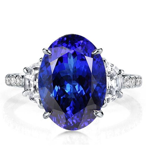 Oval Created Sapphire Three Stone Engagement Ring in Sterling Silver