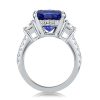 Oval Created Sapphire Three Stone Engagement Ring in Sterling Silver