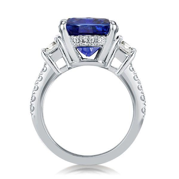 Oval Created Sapphire Three Stone Engagement Ring in Sterling Silver