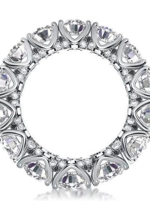 Eternity Round Created White Sapphire Wedding Band in Rhodium Plated Sterling Silver