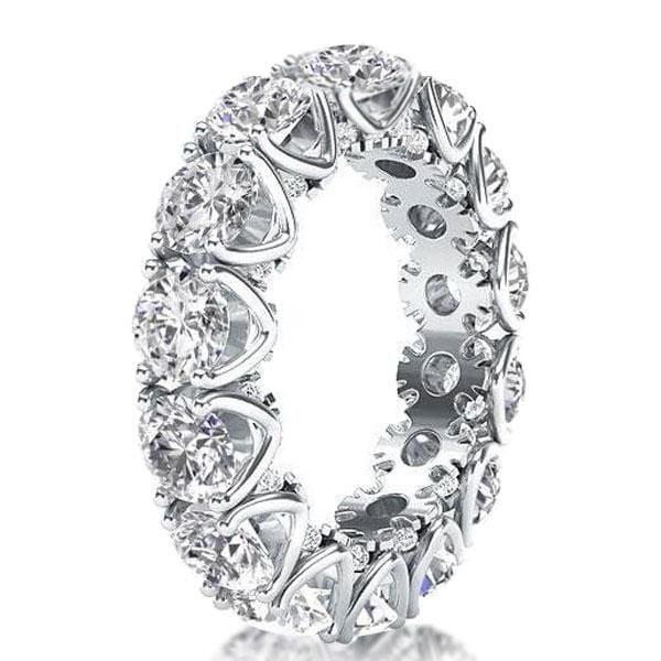 Eternity Round Created White Sapphire Wedding Band in Rhodium Plated Sterling Silver
