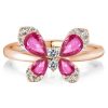 Pear Cut Rose Gold Butterfly Engagement Ring - 18K Rose Gold Plated Sterling Silver