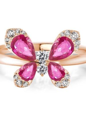 Pear Cut Rose Gold Butterfly Engagement Ring - 18K Rose Gold Plated Sterling Silver
