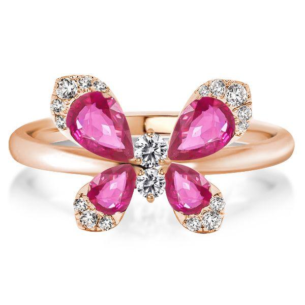 Pear Cut Rose Gold Butterfly Engagement Ring - 18K Rose Gold Plated Sterling Silver
