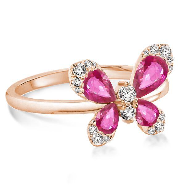 Pear Cut Rose Gold Butterfly Engagement Ring - 18K Rose Gold Plated Sterling Silver