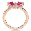Pear Cut Rose Gold Butterfly Engagement Ring - 18K Rose Gold Plated Sterling Silver