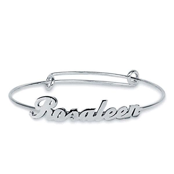 Sterling Silver Name Bangle Bracelet - Personalized Jewelry