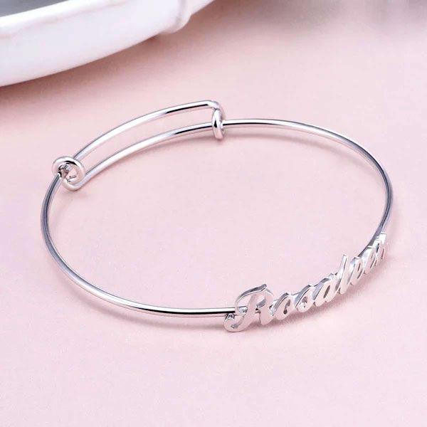 Sterling Silver Name Bangle Bracelet - Personalized Jewelry
