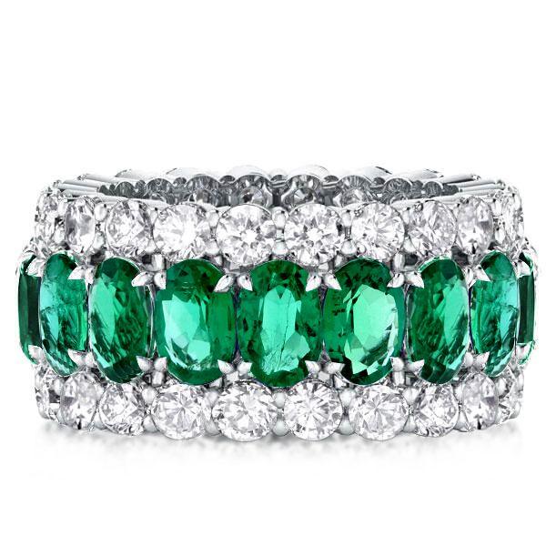 Eternity Green Simulated Diamond Wedding Band - Sterling Silver