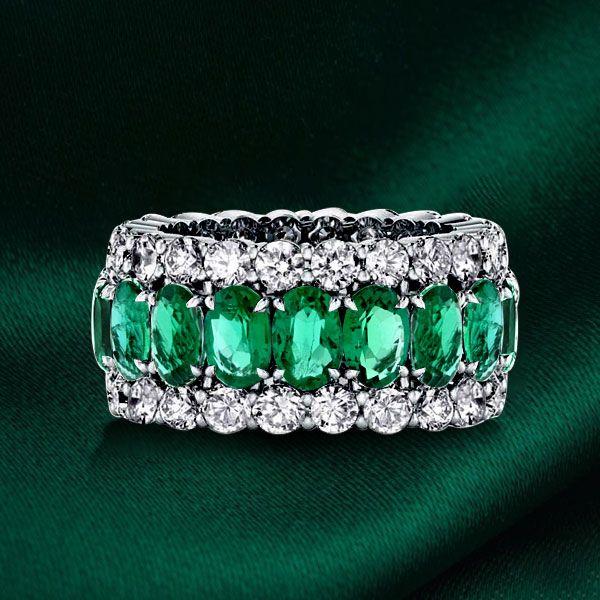 Eternity Green Simulated Diamond Wedding Band - Sterling Silver