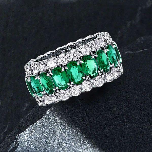 Eternity Green Simulated Diamond Wedding Band - Sterling Silver