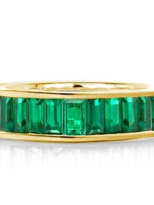 18K Gold Plated Sterling Silver Emerald Cut Eternity Wedding Band for Women