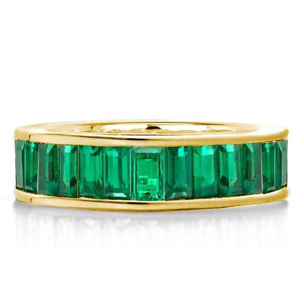 18K Gold Plated Sterling Silver Emerald Cut Eternity Wedding Band for Women