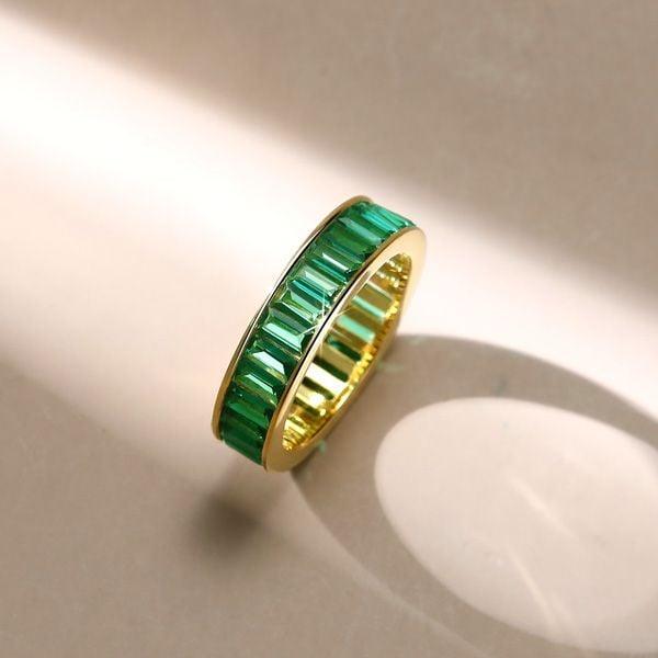 18K Gold Plated Sterling Silver Emerald Cut Eternity Wedding Band for Women