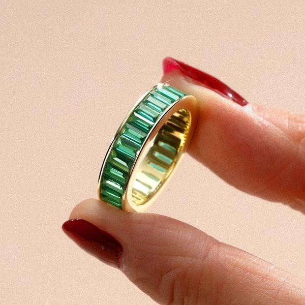 18K Gold Plated Sterling Silver Emerald Cut Eternity Wedding Band for Women