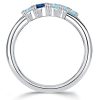 Blue Sapphire Round Cut Wedding Band in Sterling Silver with Rhodium Finish