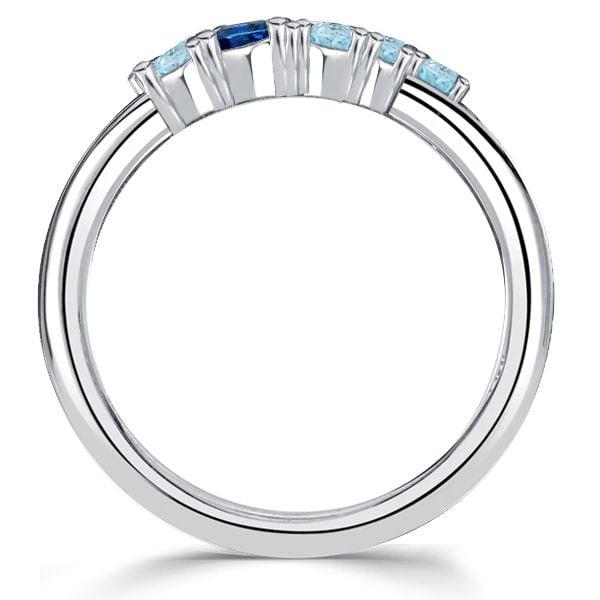 Blue Sapphire Round Cut Wedding Band in Sterling Silver with Rhodium Finish