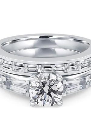 Classic Created White Sapphire Bridal Set - Sterling Silver Wedding Ring Set